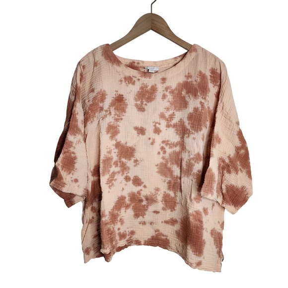 Pure Jill Tops - Pure Jill Top Women L Pink Tie Dye Cotton Gauze Short Sleeve Boxy Tee